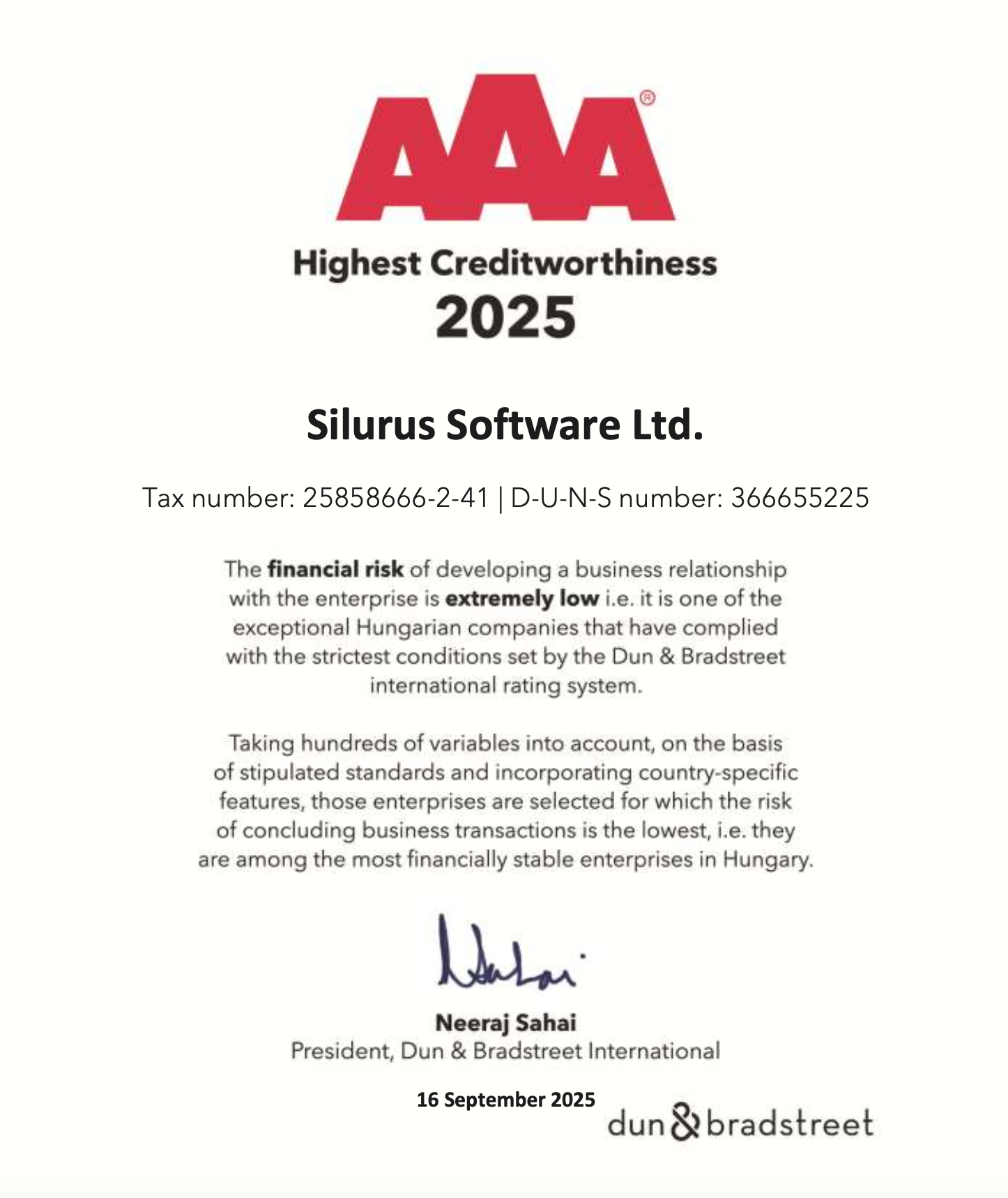 Highest Creditworthiness Silurus Software