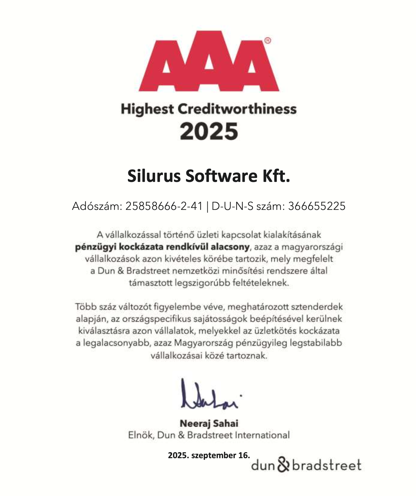 Silurus Highest Creditworthiness